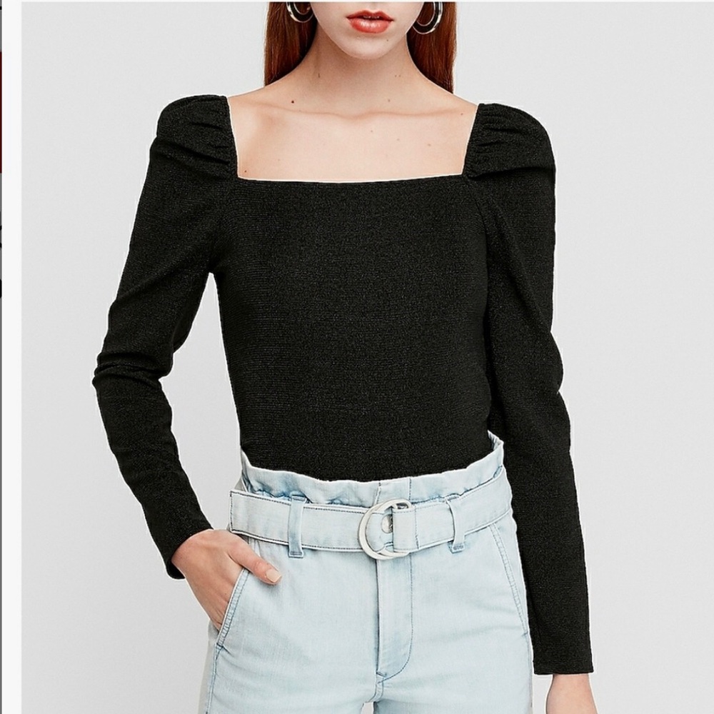 EXPRESS Square Puff Sleeve Top L NWT